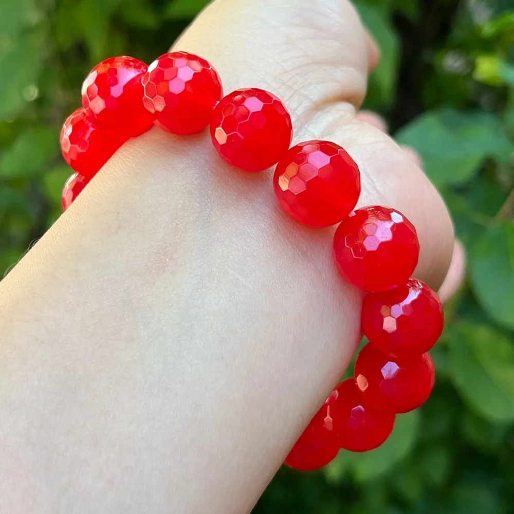 14mm stretchable hot pink agate‎ bracelet